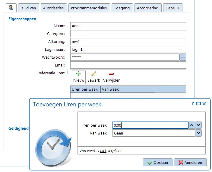 Uren registreren en referentie-uren instellen