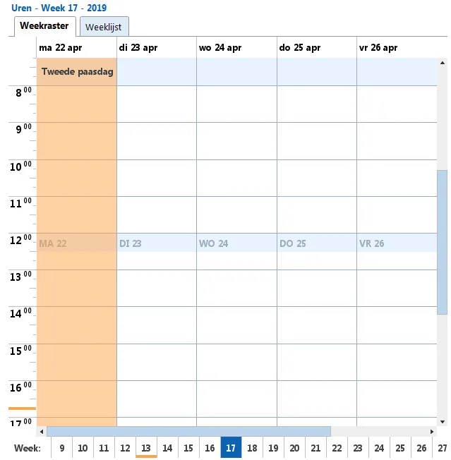 Feestdagen in TimeWriter