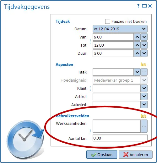 Gebruikersvelden bij urenregistratie
