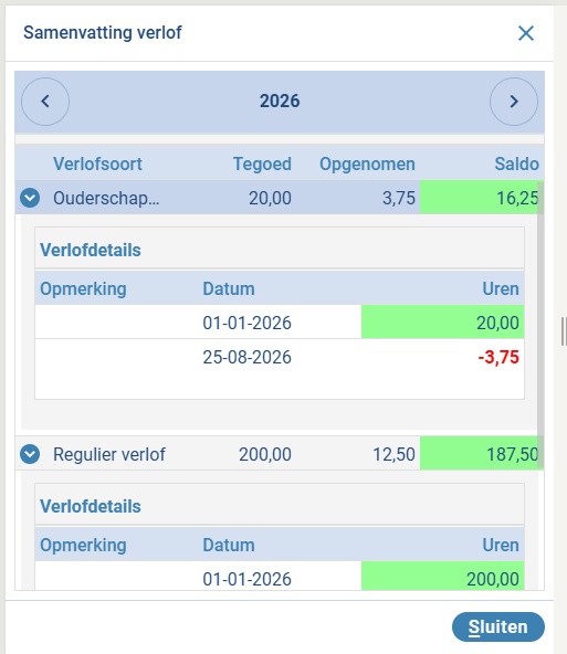 verlofregistratie, verlof aanvragen, verlofsoorten, verlofsaldi, verlofrechten, vakantie registreren, ziekte registreren, verlofbeheer
