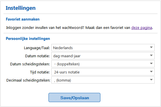 Instellingen in de webclient: favoriet aanmaken en persoonlijke instellingen