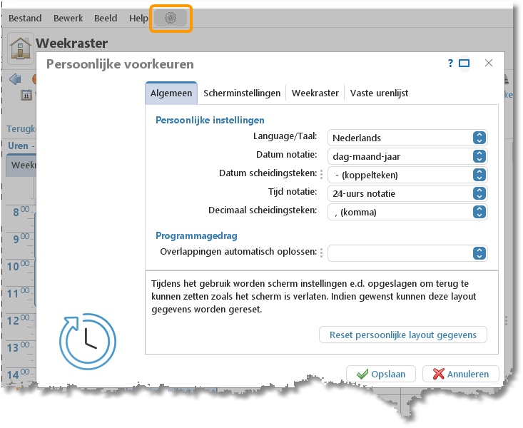 Het venster Persoonlijke instellingen