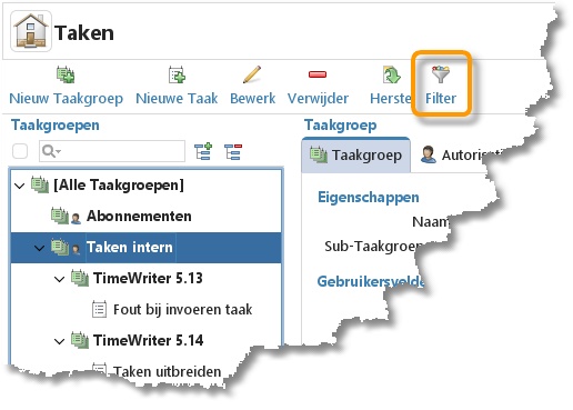 taakgroup tree filter