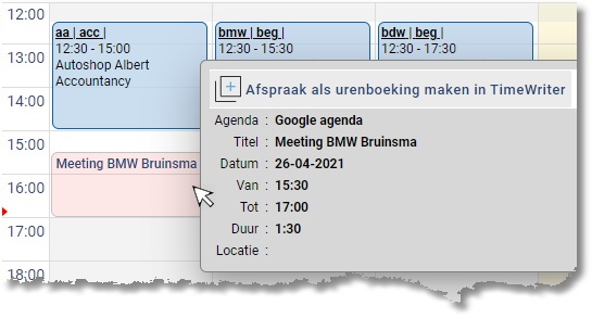 Een agenda-afspraak in het weekraster overnemen met de rechtermuisknop