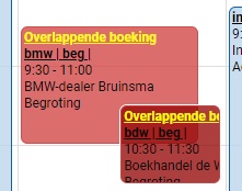 Overlappende boekingen, rood gekleurd