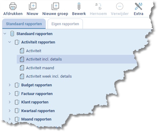 De module Rapporten met rapportgroepen en standaardrapporten